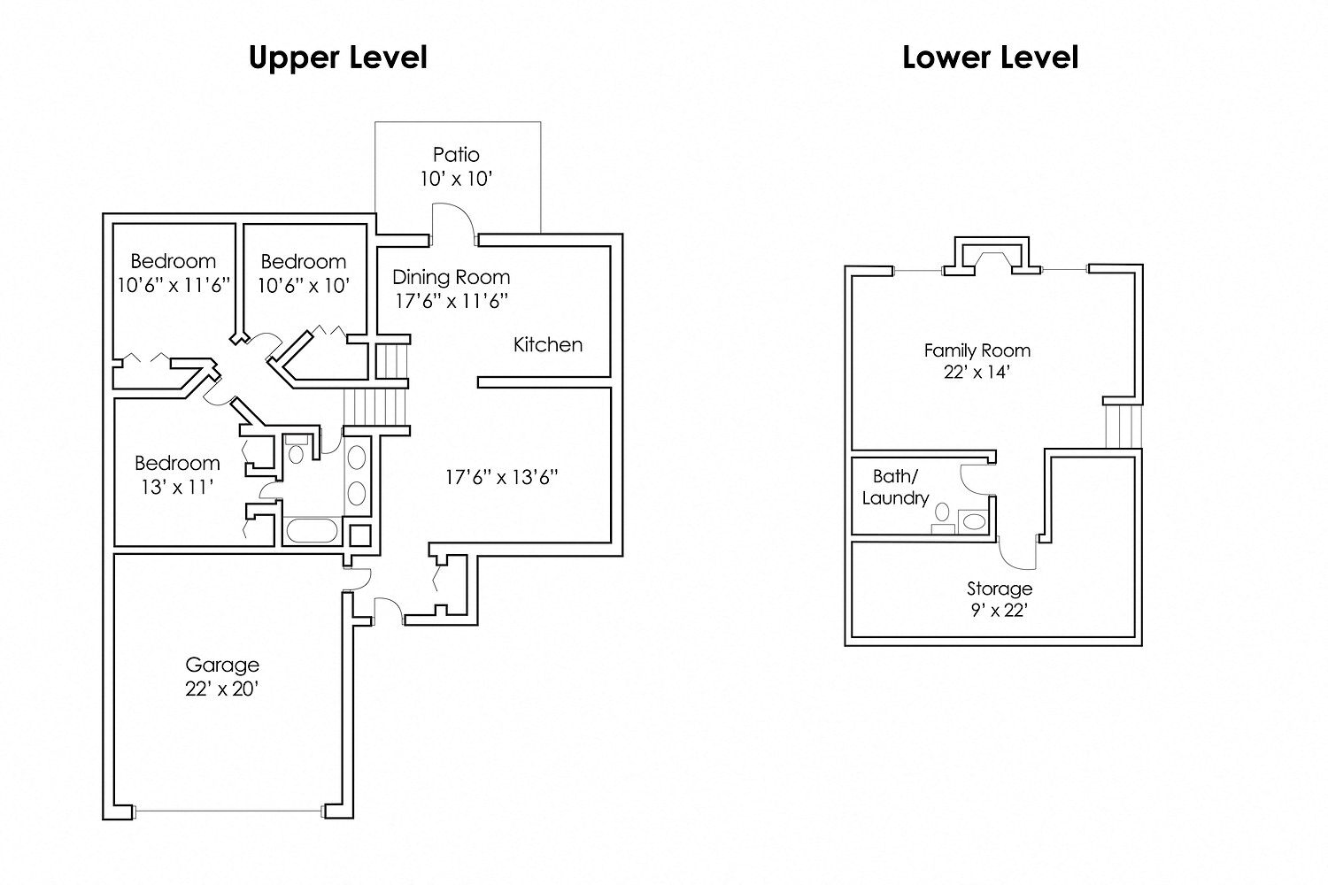 Floor plan for 3 beds, 1.5 baths, 1600 sqft